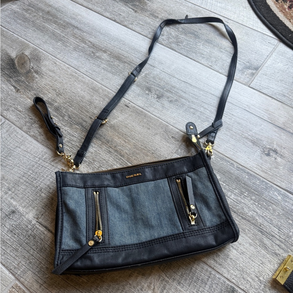 Diesel Charcoal Denim Crossbody Bag